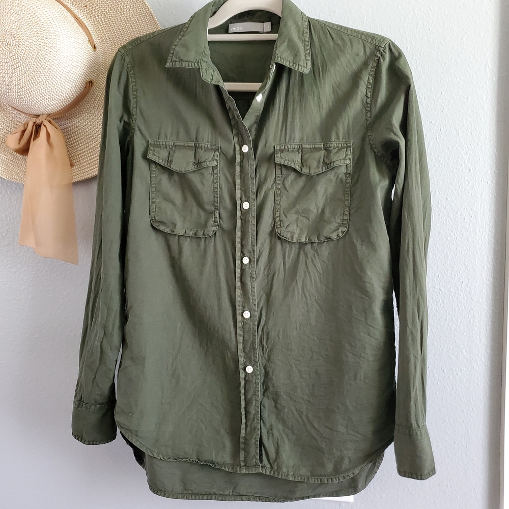 Vince. Cotton Silk Button-Up Shirt, XS